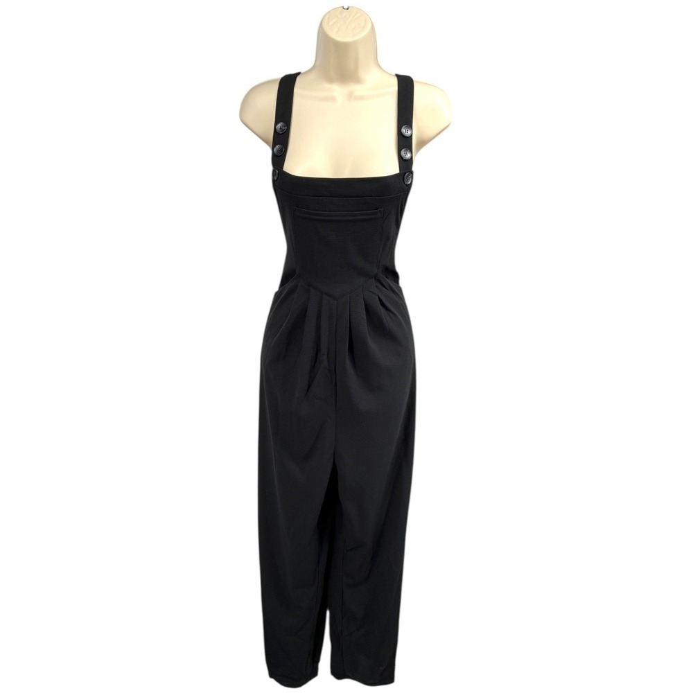 HALARA Black Textured Wide Leg‎ Overall Jumpsuit Womens S Pockets